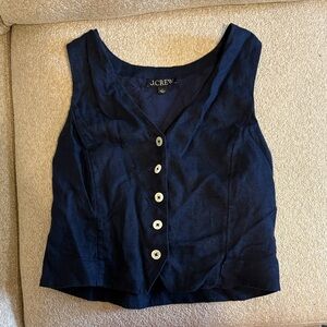 J. Crew Navy Button-Front Linen-Blend Sleeveless Top